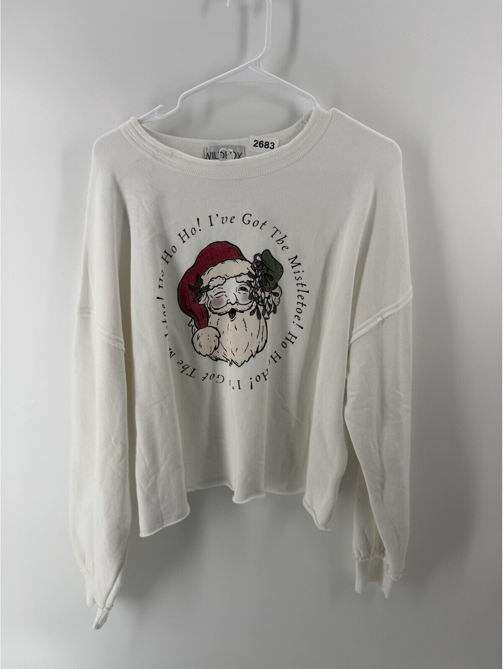 Wildfox Top Womens S White Fleece Sweatshirt Santa Graphic Ho Ho Ho Cropped NWT